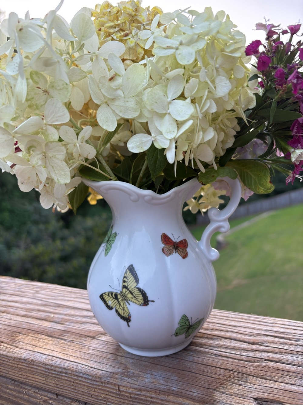 Butterfly Porcelain White Pitcher Vase